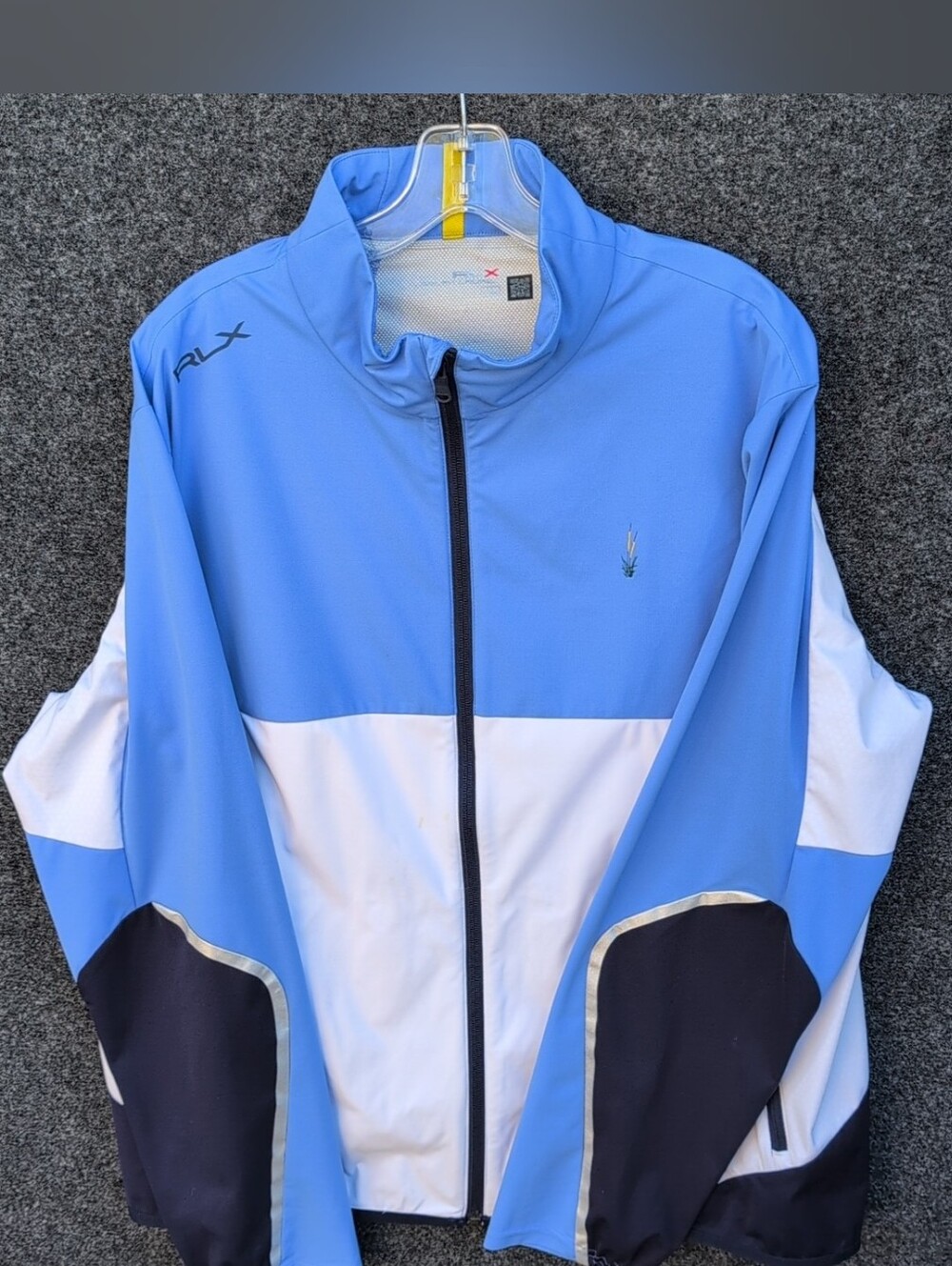 RLX Ralph Lauren Jacket Mens Large Blue White Stratus Unlined Golf Windbreaker